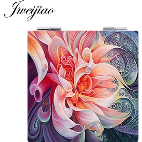 Youhaken Beautiful Flowers Potted plant Birds Photo Pocket Mirror Mini Folding Square 1X/2X Magnifying PU Leather Makeup Mirror