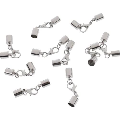 10 Pieces Cord Tube Tip Caps End Beads Lobster Clasp for Jewelry
