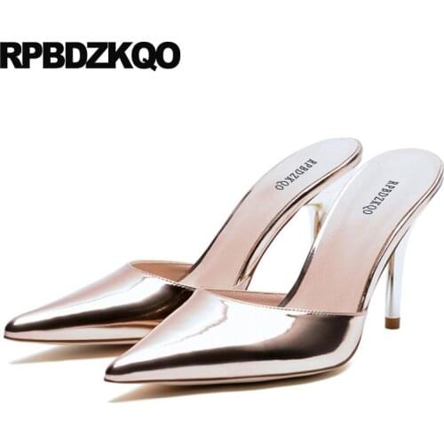 Women Gold Novelty Size 33 3 Inch Party High Heels 4 34 Pointed Toe New 2018 Golden Scarpin Mules Slipper Pumps Shoes Sandals