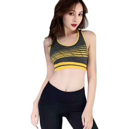Women Sports Bra High Elastic Stripes Gathered Shape Anti-sagging No Steel Ring Sports Running Fitness Bra Vest Multi Color