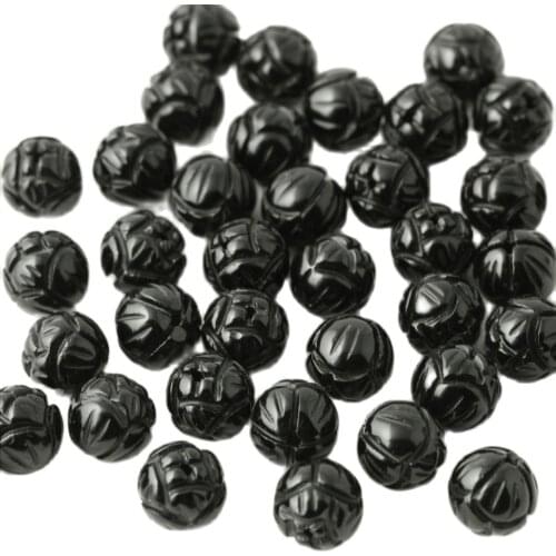 10pieces black agagte round carved rose flower 10/12/14mm wholesale for DIY jewelry necklace