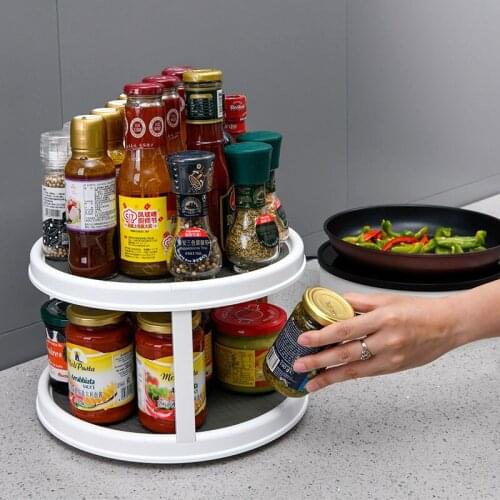 2/3 Tier Rotatable Plastic Kitchen Spice Rack Seasoning Box Storage Shelf Orgainzer Pepper Salt Container Refrigerator Cabinet