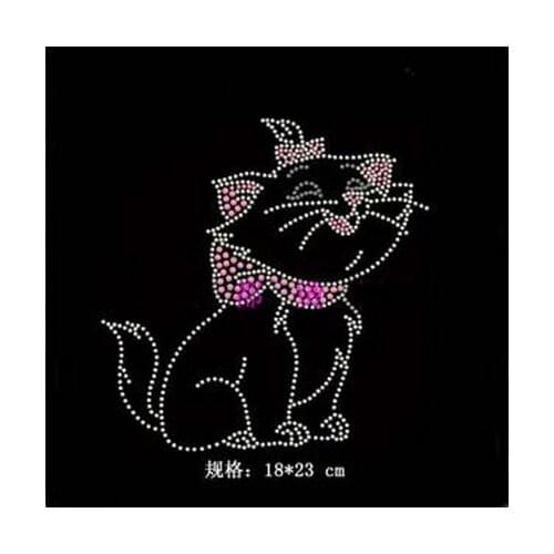 2pc/lot Lovely cat hot fix rhinestones transfer patches iron on transfers motif design stone appliques for shirt