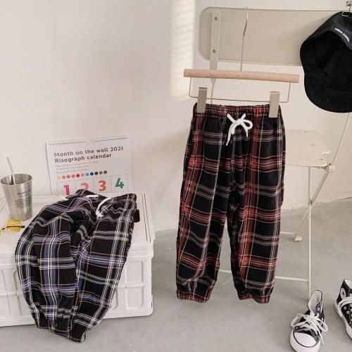 2021 Korean Spring New Baby Boys and Girls Plaid Pants Casual Sport Pants Toddler Trousers 2 3 4 5 6 7 8 Years Baby Casual Pants