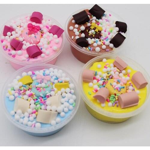 60/100ml Doughnut Fluffy Slime Putty Mud Clay Sludge Toy Stress Relief Gift