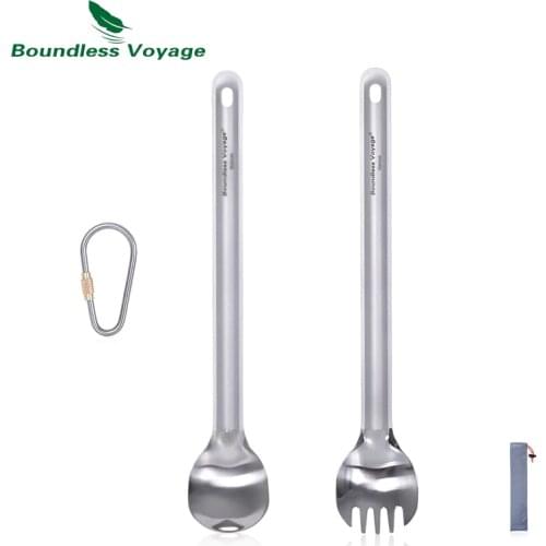 Boundless Voyage Titanium Long Handle Spoon Spork with Polished Bowl Outdoor Camping Dinnerware with Straight Handle