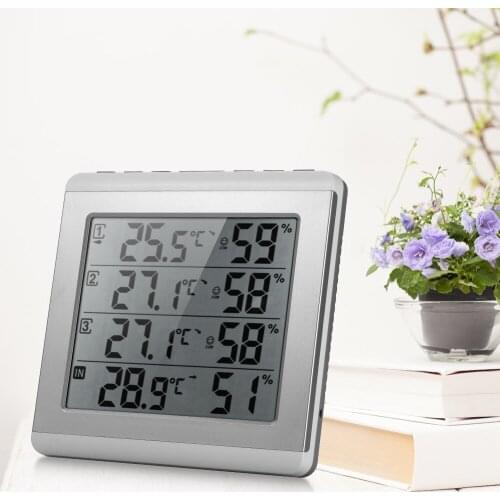 LCD Digital Wireless Indoor/Outdoor Thermometer Hygrometer Four-channel ℃/℉ Temperature Humidity Meter and 3 Outdoor Transmitter