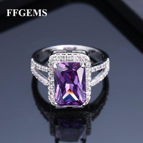 FFGems Gemstones Amethyst Silver Ring Blue Sapphire Red Gold Color Silver 925 Jewelry Aquamarine For Women Engagement Wholesale