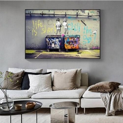 Banksy Graffiti Art Canva Painting Life Is Short Chill The Duck Out Street Art Wall Art for Living Room Home Decor (No Frame)