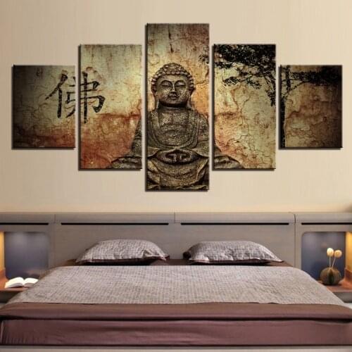 HD impresiones de la lona arte de la pared fotos casa Decoración habitación 5 piezas Buda se combinan cuadros Modular Vintage Bu