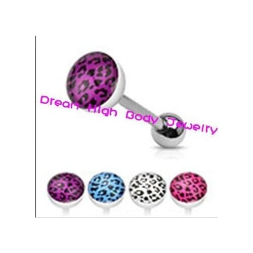 Tongue barbell TIGER PRINT TONGUE RINGS ANIMAL ZEBRA Print Body Piercings Jewellery Leopard Ikon Fashion Tongue Rings 4logos