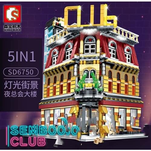 SEMBO Block 5-in-1 USB Light Nightclub House Building Blocks City Street View Series Figures Bricks DIY Education Toys for Kid
