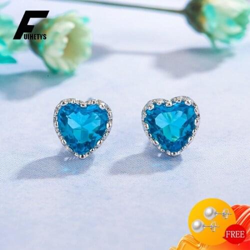 Bali Jelry Trendy Silver 925 Earring for Women Heart-shape Sapphire Gemstone Stud Earring Jewelry Accessories Wedding Engagement