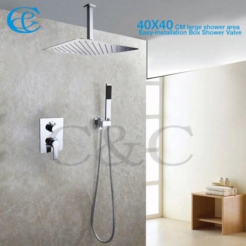 Fashion Style Bathroom Rain Shower Set 16 Inch Ceil Mounted Rain Shower Heads With Easy-Installation Embedded Box Shower Valve