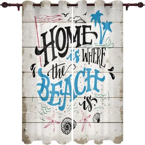 Marine Life Beach Palm Trees Wood Grain Modern Curtains for Living Room Luxury Window Treatments Bedroom Kitchen Curtains Drapes