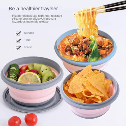 3 pcs/set Foldable Silicone Tableware Set Portable Food Container Salad Dish Camping Travel Outdoor Food Bowl for Kitchen