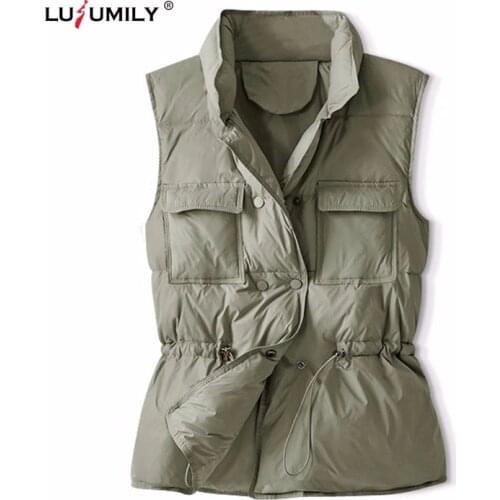 Lusumily New Arrivals Winter Vest Womens Sleeveless Jacket Warm Waistcoat Lightweight White Duck Down Coat Female Down Vests