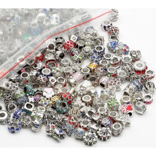 Wholesale 20Pcs 8.5mm-12mmMixed Enamel Rhinestone Beads European Big Hole Crystal Beads for Jewelry Making Bracelet Necklace