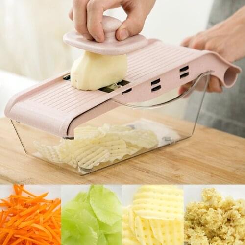 Vegetable Cutter Multifunctional Slicer Potato Fruit Garlic Peeler Stainless Steel Blade Kitchen Accessories Basket Slicer