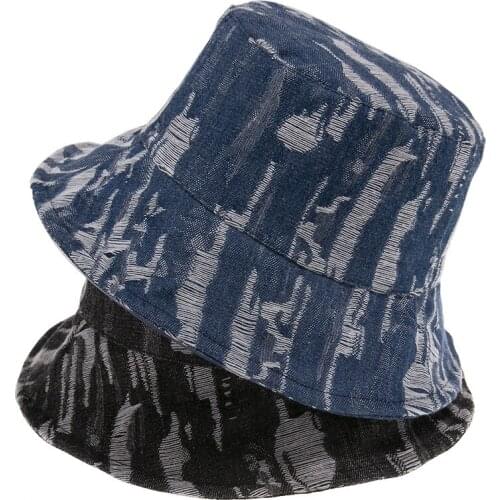 Vintage Ripped Denim Bucket Hat for Man and Woman Casual Water Washed Spring Autumn Stylish Young Fashion Hat