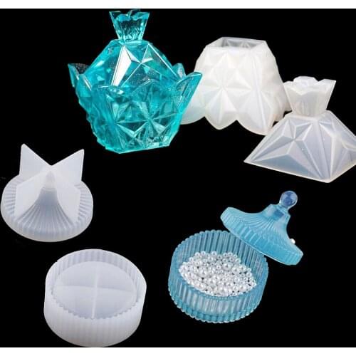 Cutting Diamond Vintage Trinket Storage Box gift boxes Silicone Mold Resin Container Making Round Container Mold Craft Supplies