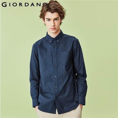 Giordano Men Shirts Wrinkle Free Oxford Shirt 100% Cotton Single Patch Pocket Silm Fitting Casual Camisas Hombre 01040479