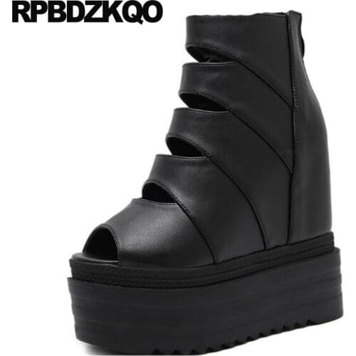 Sandals Platform High Heel Wedge Extreme Fetish Harajuku Muffin Flatform Luxury Brand Shoes Women Boots Peep Toe Booties Cut Out