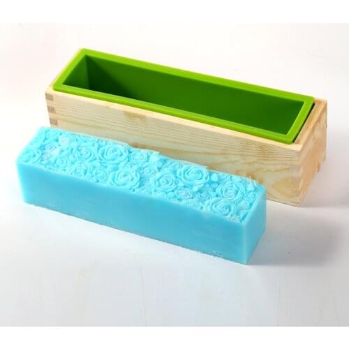 Silicone Soap Mold Rectangle Wooden Box With Rose Flower Liner Mould Handmade Soaps Making Tool