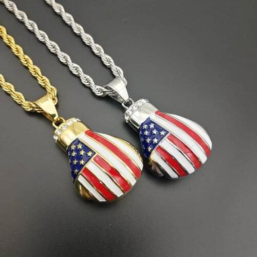 Sport Fitness Jewelry Stainless Steel Boxing Patriotic Flags Gloves Pendant Necklace Chic Men Hiphop Chain Cool Male Jewellery
