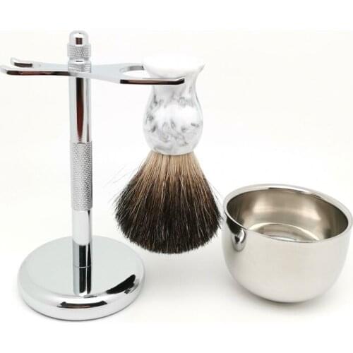TEYO Black Badger Hair Shaving Brush Set Include Shaving Stand Cup Perfect for Man Wet Shave Cream Safety Double Edge Razor