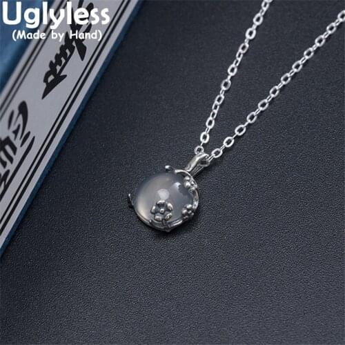 Uglyless Chalcedony MINI Jewelry Sets for Women Thai Silver Flowers Necklaces Studs Earrings 925 Silver Pendants + Chains