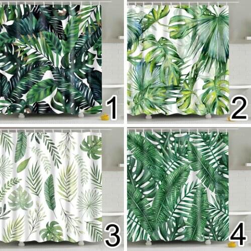 Waterproof Tropical Green Plant Leaf Palm Nordic Digital Printing Polyester Shower Curtain Bathroom Curtains With Hooks