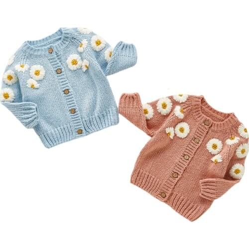 Knitted Girls Cardigan Sweater Flower Handmade Woolen Kids Knitwear For Girl Children Sweater Coat Toddler Cardigan Girl Clothes