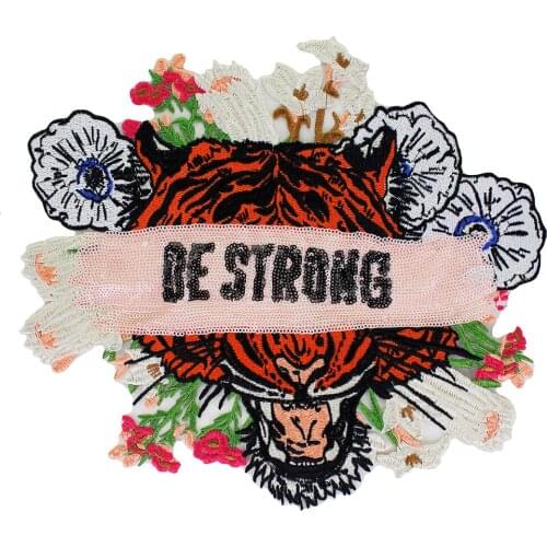Embroidery Sequined Applique Cool Large Tiger Head Flowers Patches Sew on Jacket Clothes Fashion T-shit Sweater Badge 5 pieces