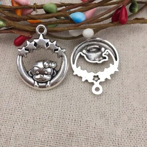 High Quality 10 Pieces/Lot 29mm*34mm Antique Silver Plated Moon Star Animal Monkey Charms For Jewelry Making
