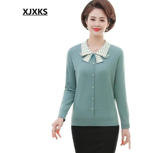 XJXKS Sweater Women Spring Bow Collar Pullover 2020 Long Sleeve Fashion Sweaters Jumper Plus Size Sweater