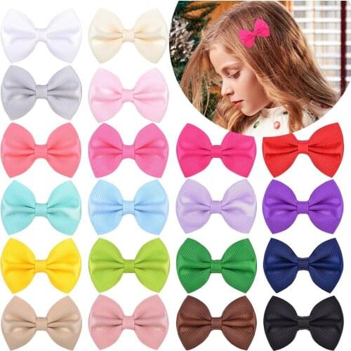 20Pcs/lot 2‘’ Solid Color Ribbon Bowknot With Hair Clip HairpinS Boutique Barretts For Cute Girls Headwear Kids Hair Accessories