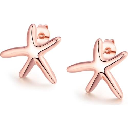 ZEMIOR Rose Gold Starfish Stud Earrings For Women Simple Earring Anniversary Fashion Jewelry Gift Give Girfriend Free Shipping
