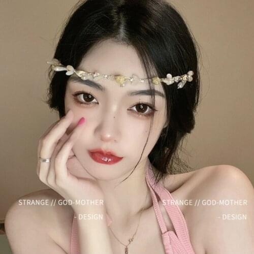 Pearl Crystal Zircon Headband Womens Summer Bound Hair Ornament with Retro French Leaf Shape Go With Fairy Headpiece