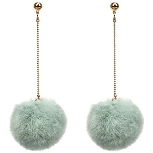 New Long Imitation Mink Fur Hair Ball Fringe Stud Earring for Women