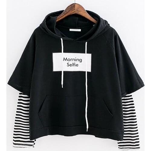 Womens sweatshirt winter sweatshirts ladies hoodies Ladies Hooded Long Sleeve Crop Patchwork Blouse Pullover Tops D300719