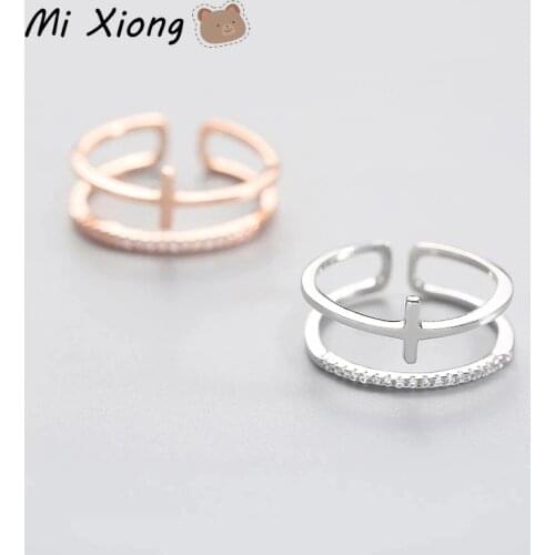 Mi Xiong 925 Sterling Silver Rings for Women Double-layer Hollow Engagement Wedding Luxury Fine Jewelry Gift Classic Adjustable