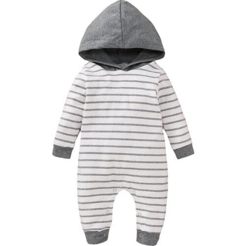 Winter Warm Baby Boys Girls Romper Hoodie Romper Long Sleeve Striped Print Baby Jumpsuit