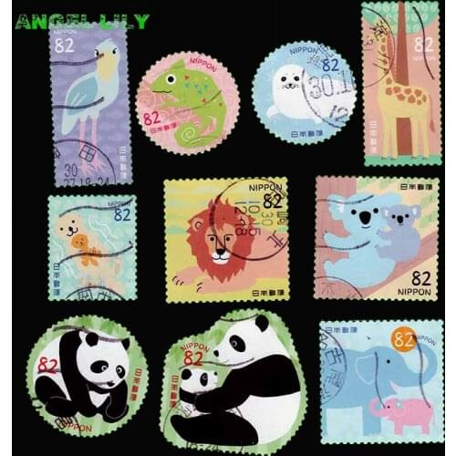 10 PCS / set Japanese Used Postage Stamps Topic Animal giraffe giant panda Koala Collection 2018 C2371