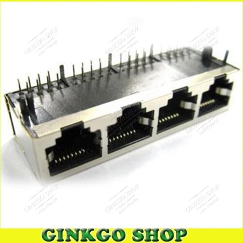 10pcs/lot 59/1x4 Shield Type 90 Degree 4 Port RJ45 LAN Modular Network Connector Free Shipping