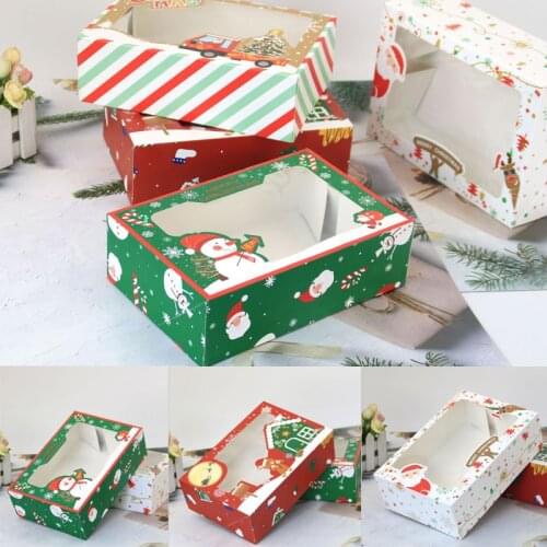 4PCS Christmas Cookie Gift Boxes with Window Doughnut Cupcake Candy New Fashion DIY Durable Cute Packaging Gift Box