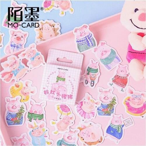 46 Pcs/Set Cute Pink Piggy Adhesive Stickers DIY Diary Scrapbooking Sticker Christmas Decoration