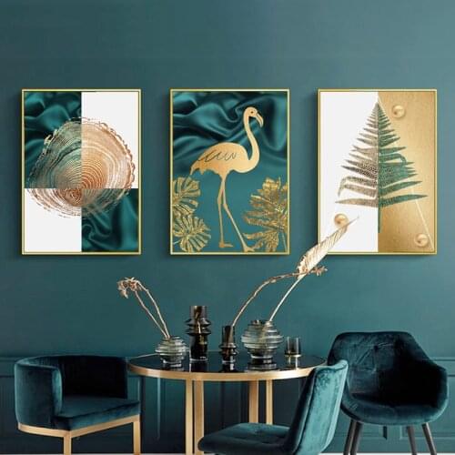 5d diy triptych Luxury Golden Plant Modern Minimalistic Flamingo diamond painting full square/round drills embroidery beaded