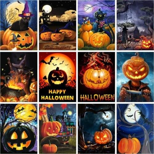 EverShine Full Square Drill Diamond Painting Halloween Cat Diamond Embroidery Cartoon Rhinestones Pictures Home Decor Kits
