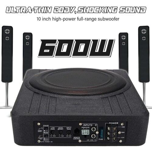 12V 600W Car Subwoofer Car Audio 10 Inch Slim Under Seat Active Subwoofer Bass Amplifier Speaker Car Amplifier Subwoofers Woofer